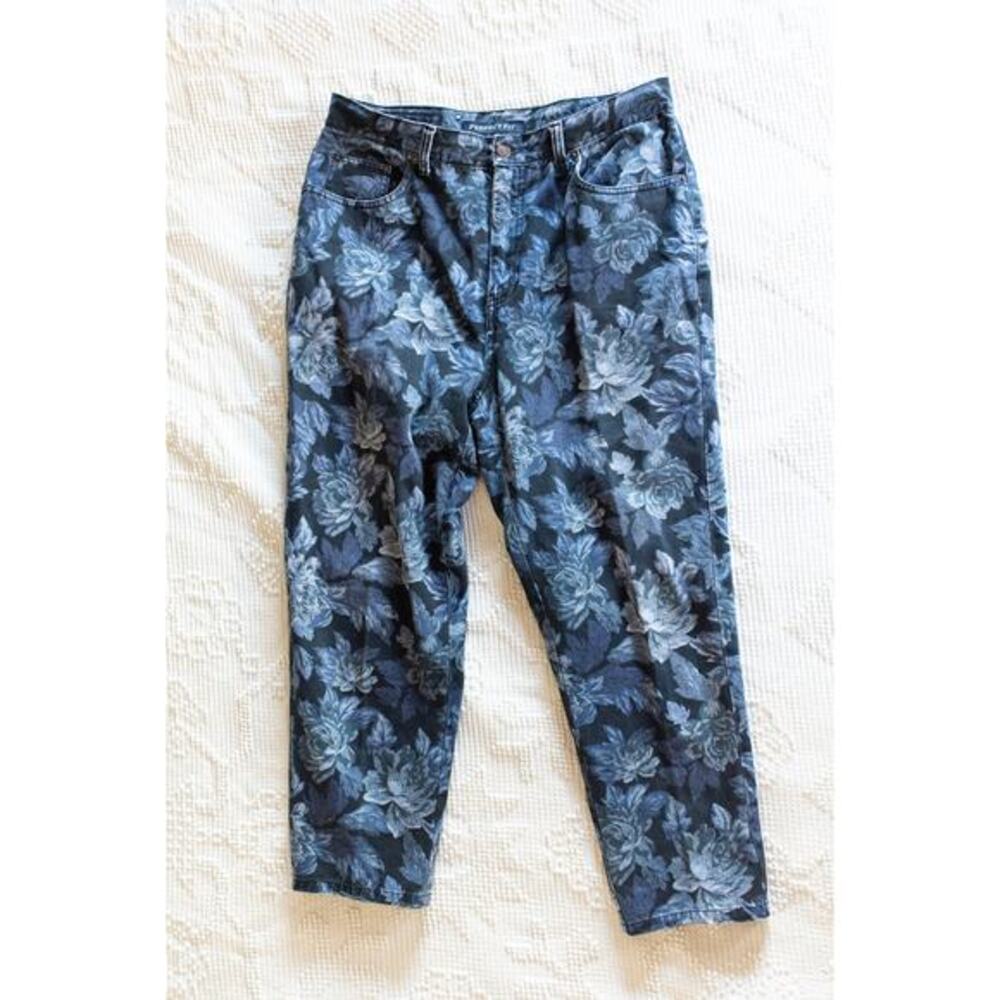 Vintage 90s Mom Jeans Floral Bill Blass Size 10P Grunge Fairy Straight Leg High